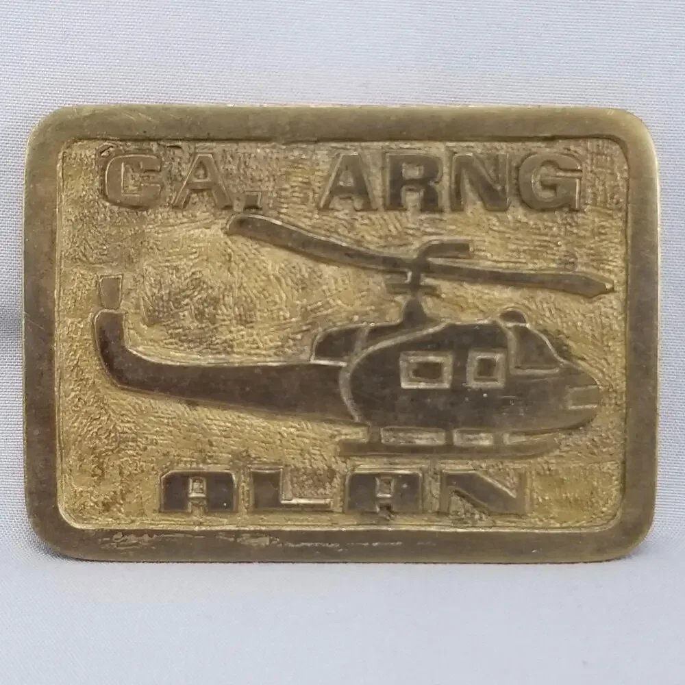 Vintage Belt Buckle Brass CA. Army National Guard ARNG Alan Helicopter‎ Chopper